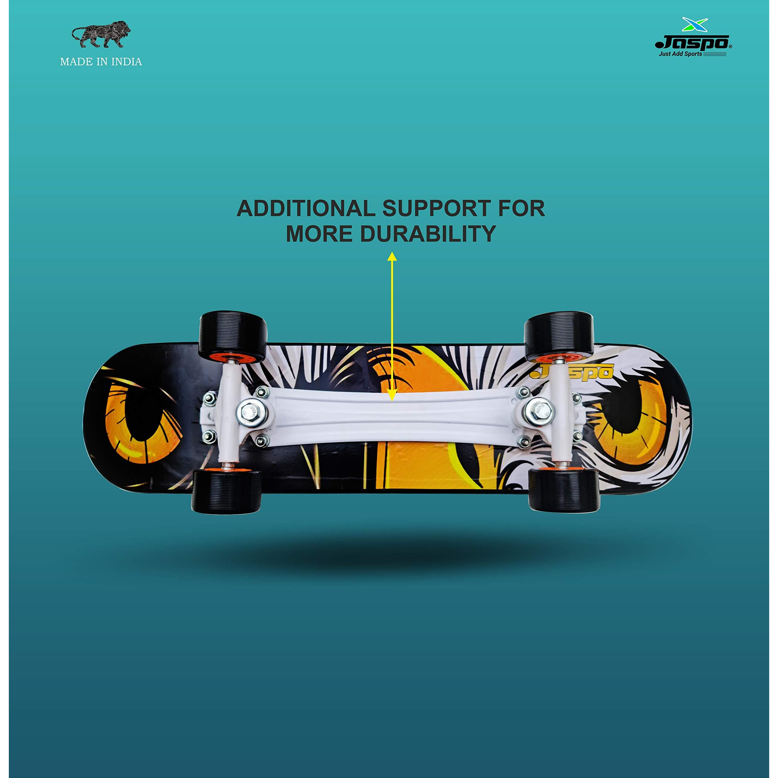 jaspo Vinyl Power Kids 26 X6  Inches Fiber Skateboard And Helmet, Knee&Elbow Guard For Beginners Boys&Girls (6 Years&Above) (Black Colour) (Intact)