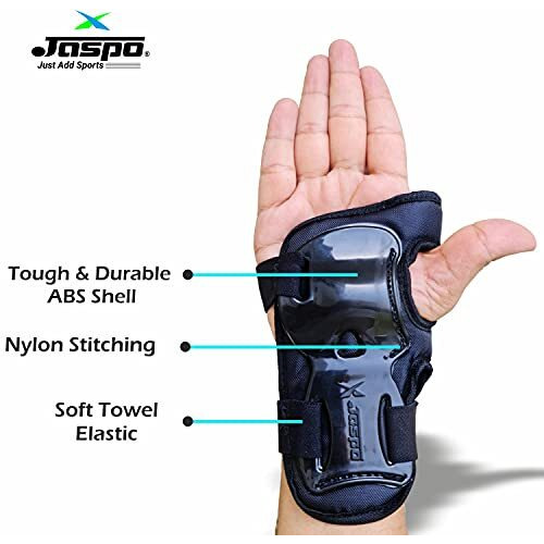 JASPO Secure Hybrid Wrist Guards for Skating, Cycling, Skateboarding, Roller Skating, Inline Skate, Running and All Outdoor Games, Breathable and Washable Fabric, for All Age Groups (Black, Small)