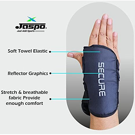 JASPO Secure Hybrid Wrist Guards for Skating, Cycling, Skateboarding, Roller Skating, Inline Skate, Running and All Outdoor Games, Breathable and Washable Fabric, for All Age Groups (Black, Small)