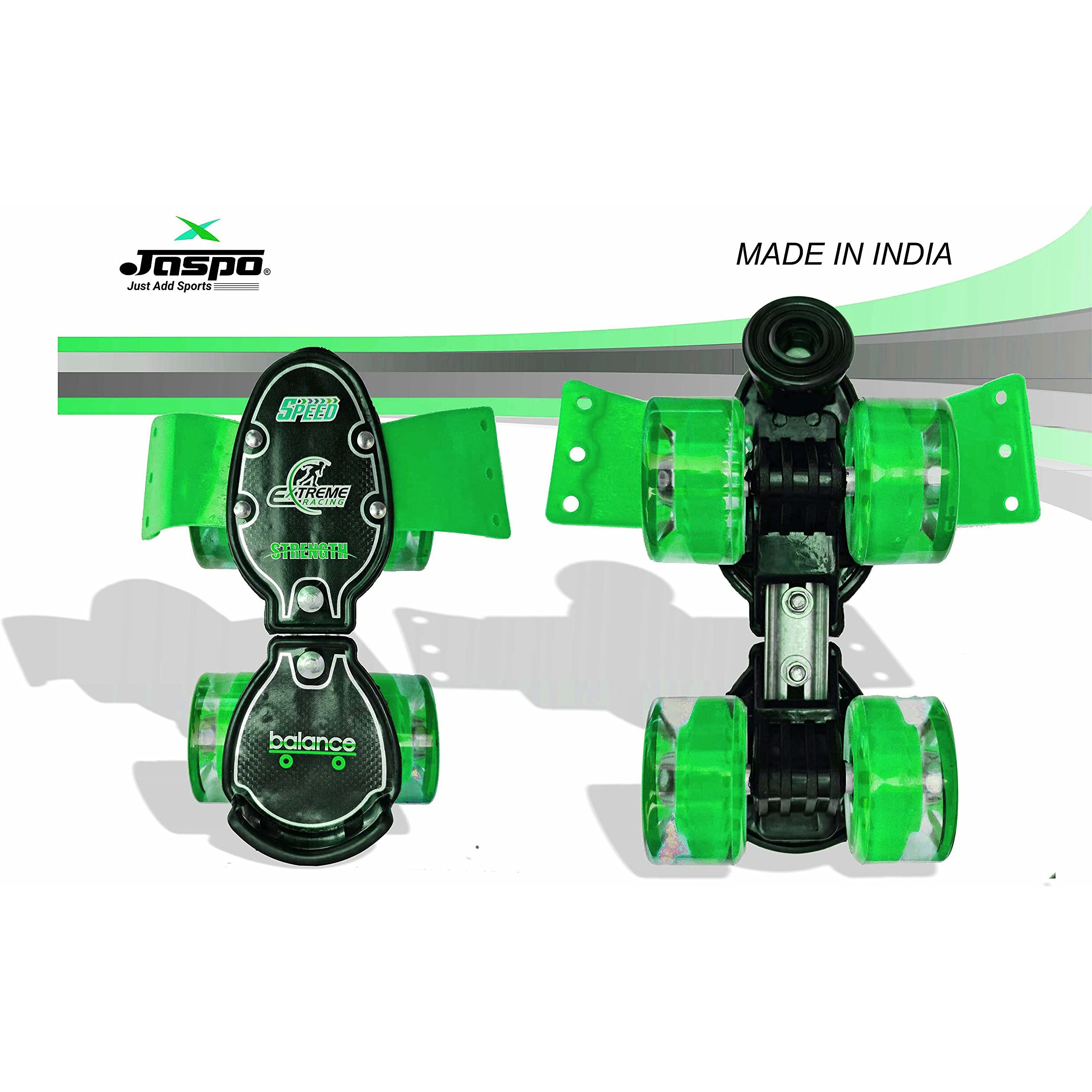 JASPO Tenacity ZXI Plus Adjustable Senior Roller Skates Suitable for Age Group 6-14 Years. (Green)