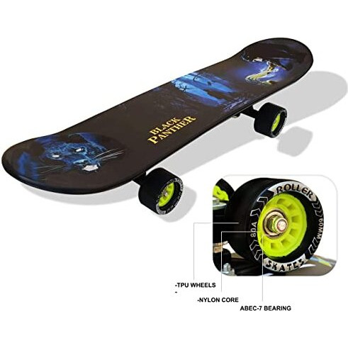 JASPO Black Panther Fibre Skateboard Combo (26.5 * 6.5 ) for Age Group 7 Years and Above (Dual)