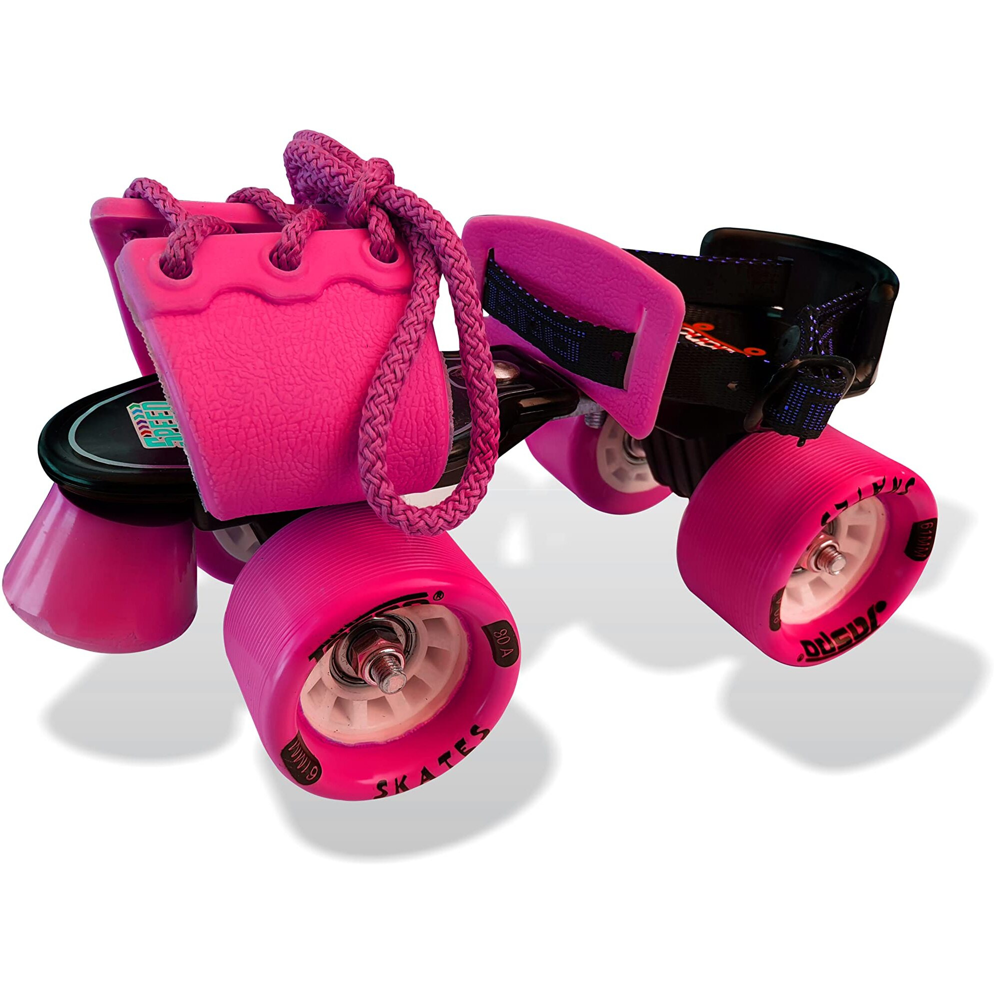 jaspo Unisex Cruiser Senior Players Quad Adjustable Outdoor Wheel Roller Skates Combo (Suitable For 6 To 14 Years) (Pink)