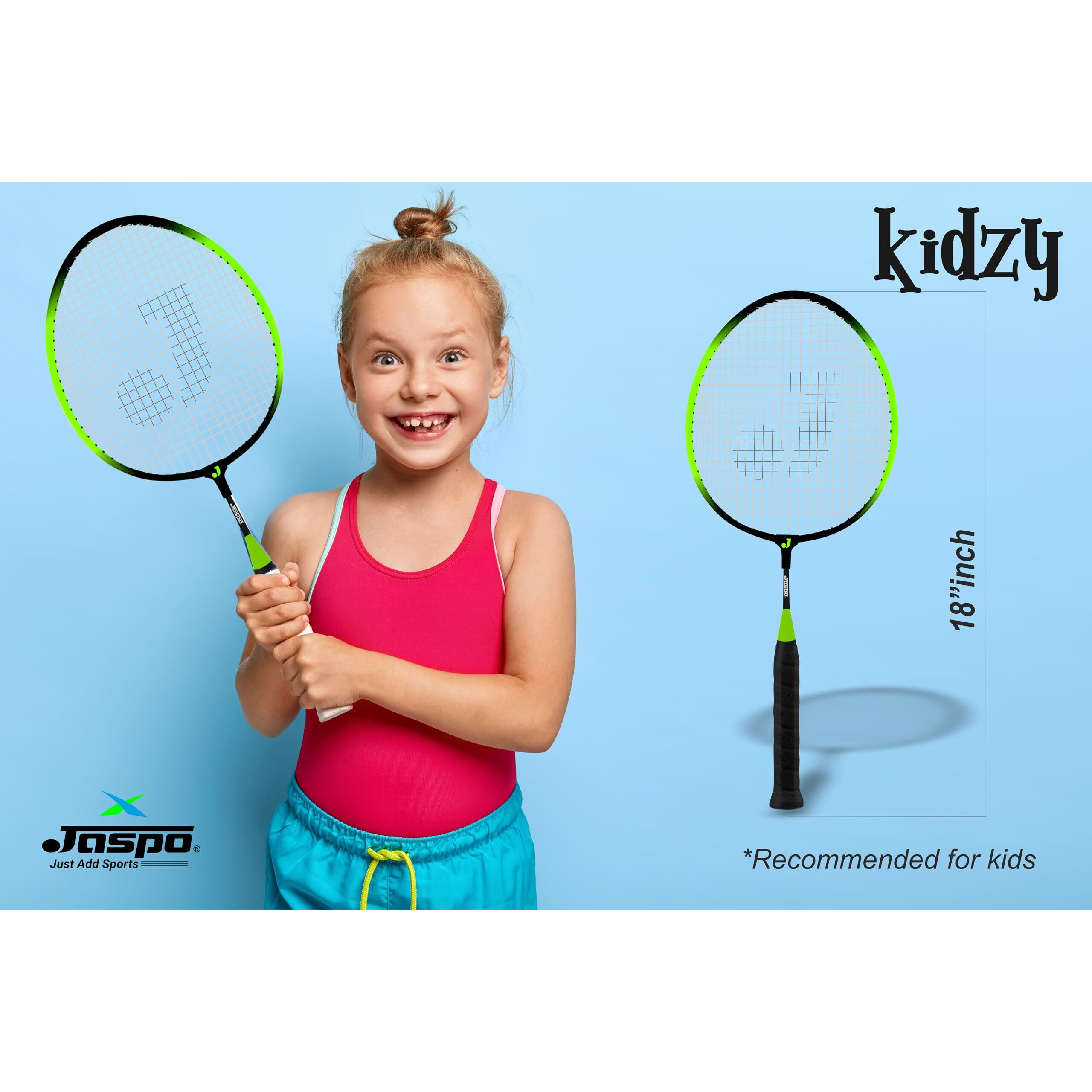 Jaspo Kidzy Steel Badminton Racket Set (Racquet Length-18 inches) with 5pc. Feather Shuttlecock (Orange)-Recommended for Kids only