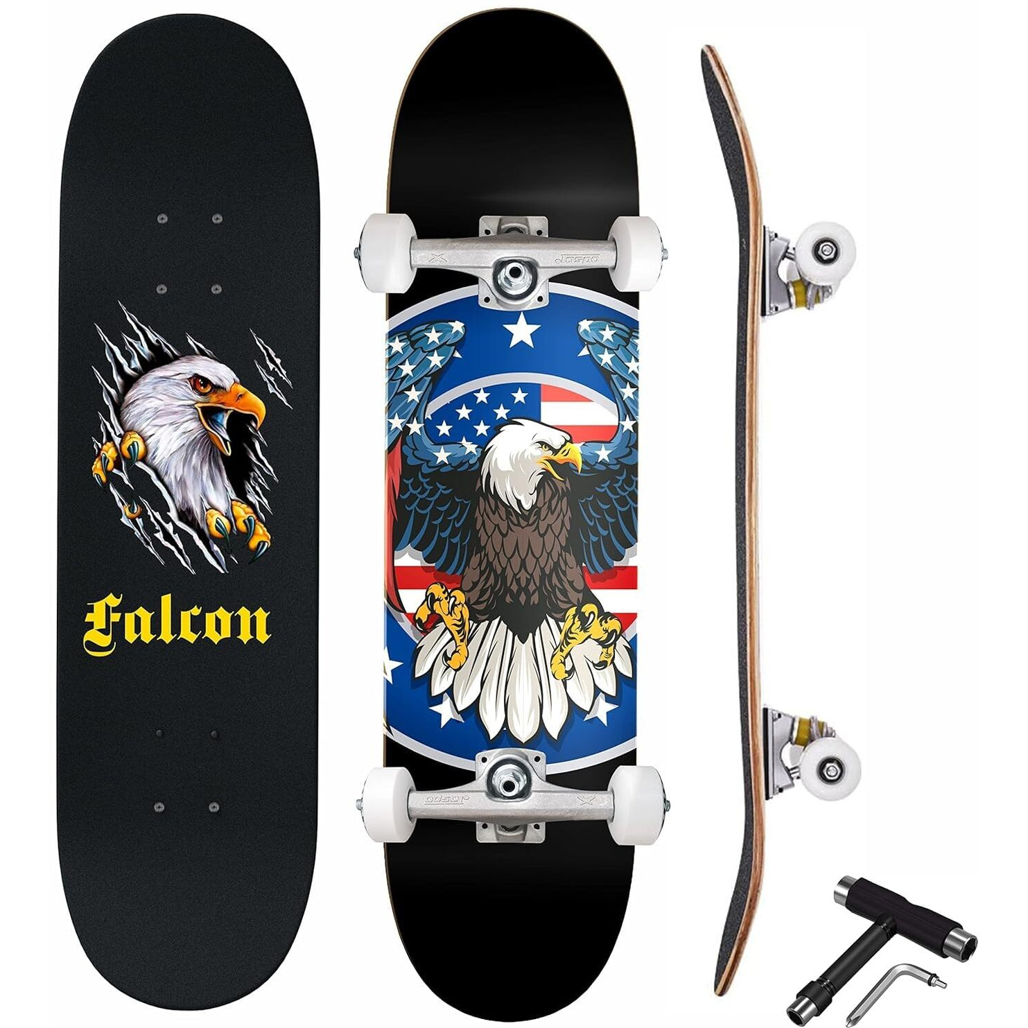 jaspo Being Skull (31X8) Inches Canadian Maple (7 Layers) Material Skateboard, Front Side Grip Tape, Back Side Uv Print Specially Designed For Kids,Youth,Adults (Falcon), Multi