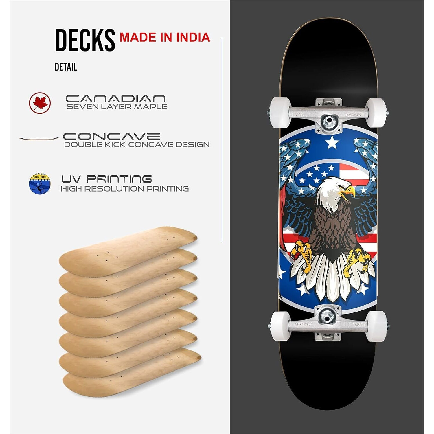 jaspo Being Skull (31X8) Inches Canadian Maple (7 Layers) Material Skateboard, Front Side Grip Tape, Back Side Uv Print Specially Designed For Kids,Youth,Adults (Falcon), Multi