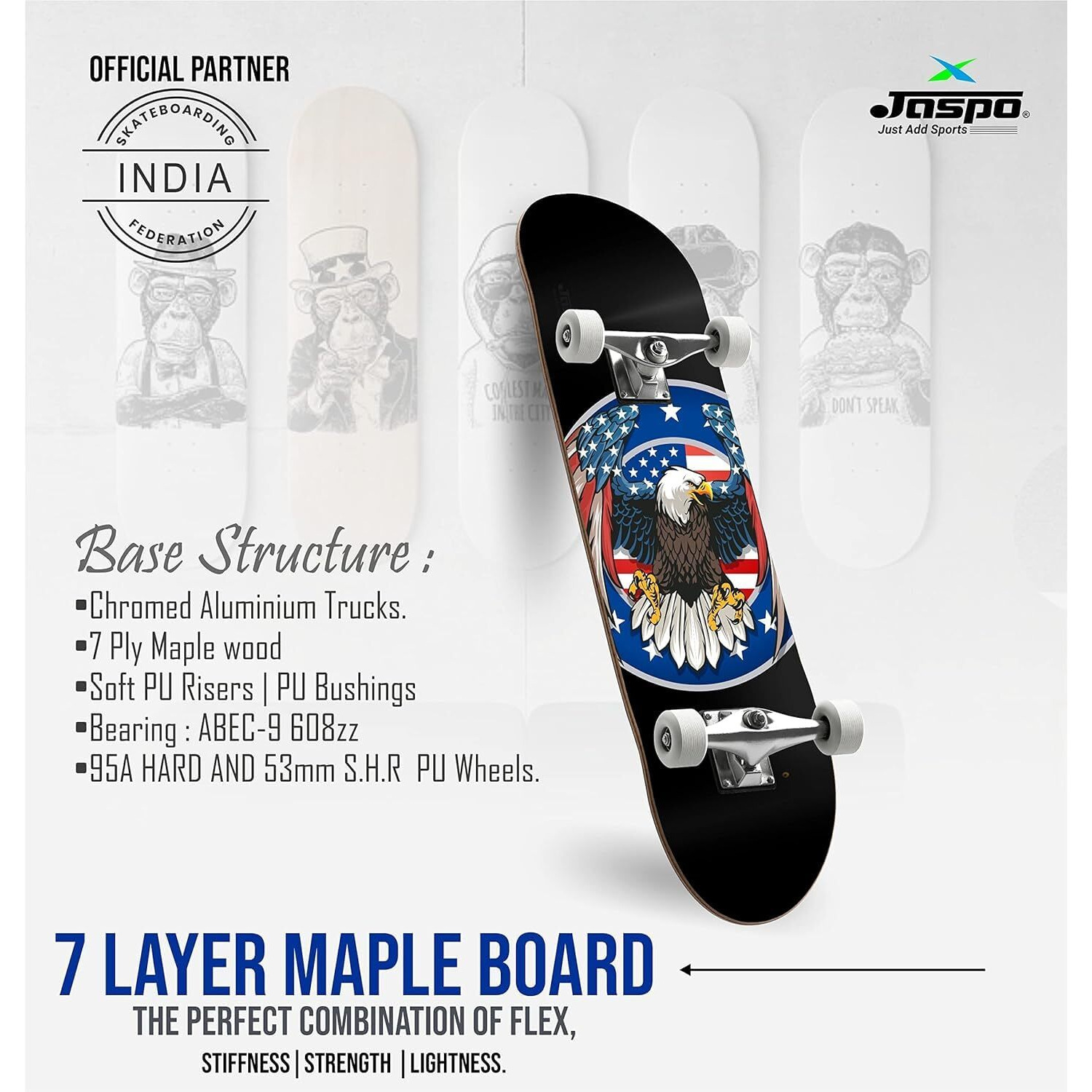 jaspo Being Skull (31X8) Inches Canadian Maple (7 Layers) Material Skateboard, Front Side Grip Tape, Back Side Uv Print Specially Designed For Kids,Youth,Adults (Falcon), Multi
