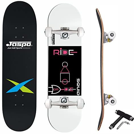 jaspo Squid (31 x 8 ) Complete Fully Assembled Skateboard, 7 Layer Wooden (Canadian Maple) Concave Skateboard for Boys, Kids, Youth, Adults  Made in India