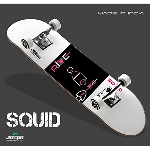 jaspo Squid (31 x 8 ) Complete Fully Assembled Skateboard, 7 Layer Wooden (Canadian Maple) Concave Skateboard for Boys, Kids, Youth, Adults  Made in India
