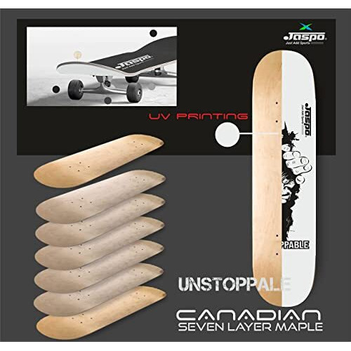 jaspo Unstoppable (31 x 8 ) Complete Fully Assembled Skateboard, 7 Layer Wooden (Canadian Maple) Concave Skateboard for Boys, Kids, Youth, Adults  Made in India