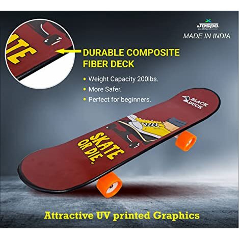 jaspo Fiber Composite Black Duck Fibre Skateboard - 26X6.5 Inches, Fully Assembled For All Ages (Skater Joy)