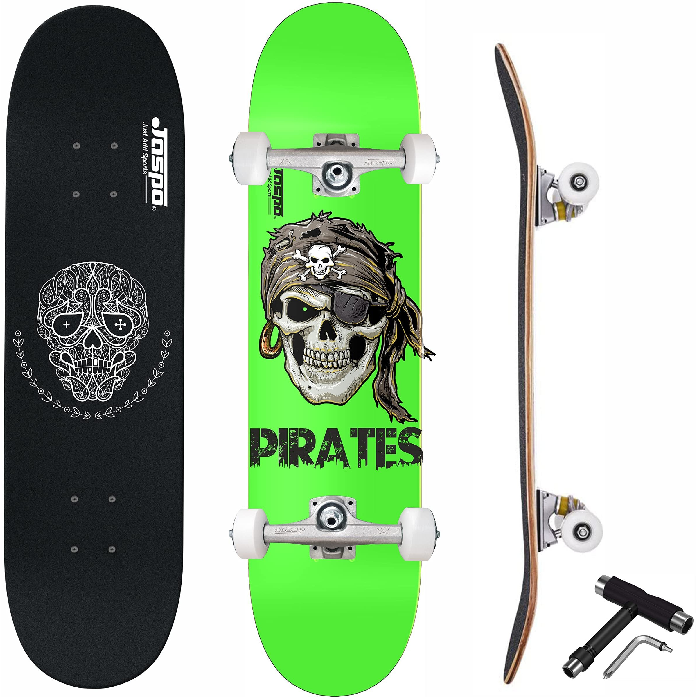 Jaspo Pirates Uv Print Skateboard - 31X8 Inches, 7-Layer Canadian Maple, Fully Assembled For Kids/Youth/Adults (Pirates) - Multicolor
