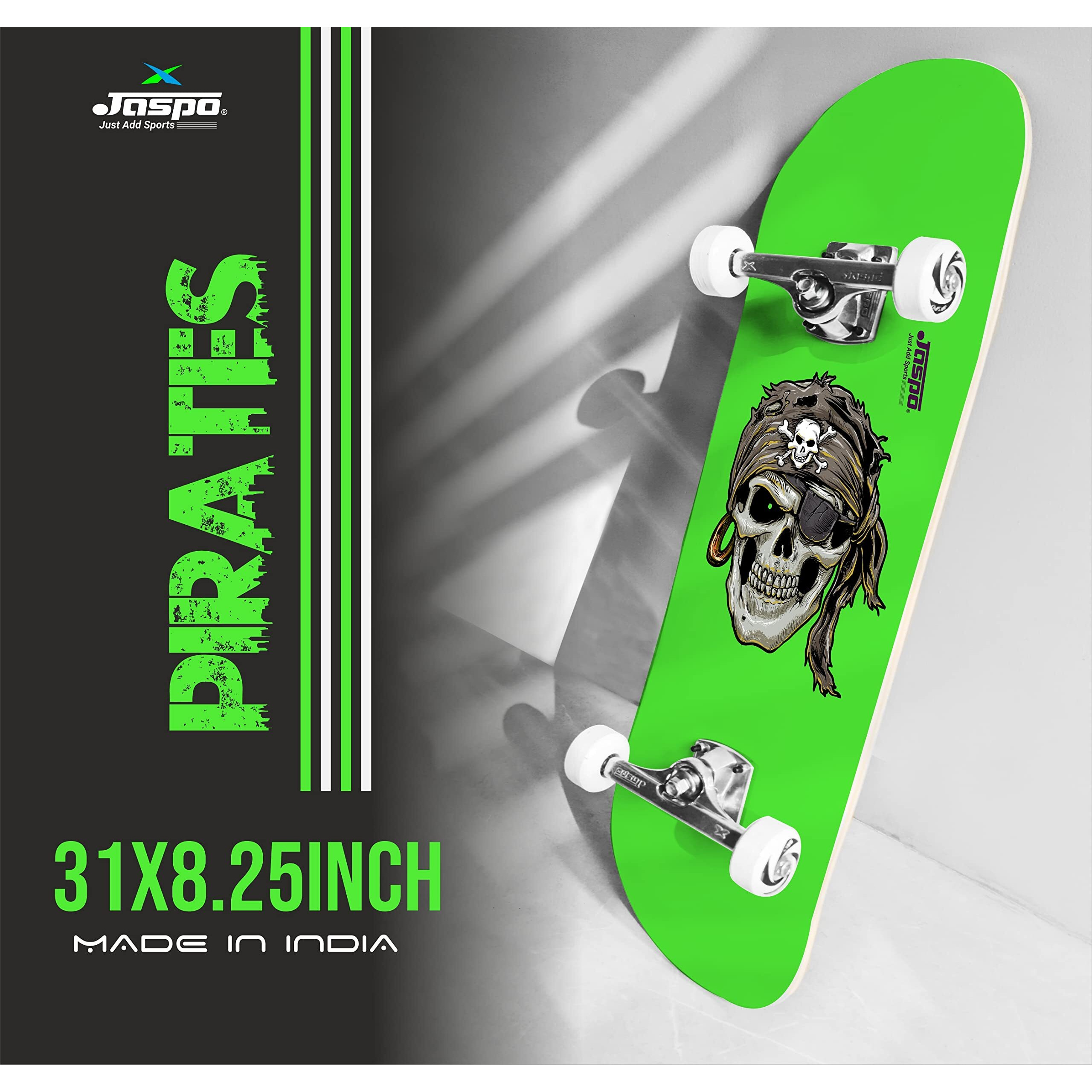 Jaspo Pirates Uv Print Skateboard - 31X8 Inches, 7-Layer Canadian Maple, Fully Assembled For Kids/Youth/Adults (Pirates) - Multicolor