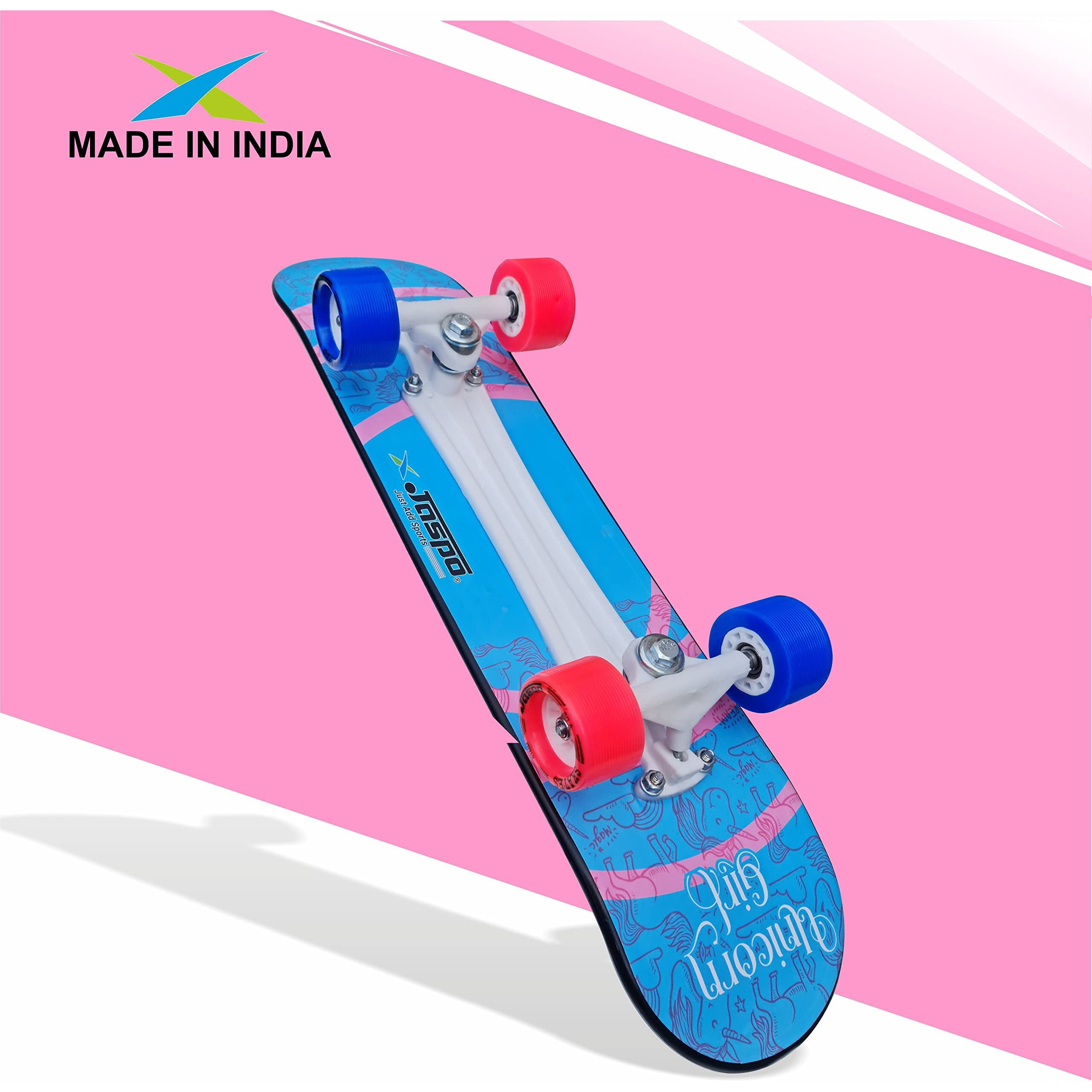 Jaspo Unicorn Girl Fiber Material Skateboard (26.5X6.5 Inches) (Combo (Knee,Elbow & Wrist Guard And Helmet) (For Age Group 7 Years And Above) (Unicorn Pro (Deck Size 26 X6.5 ) - Black