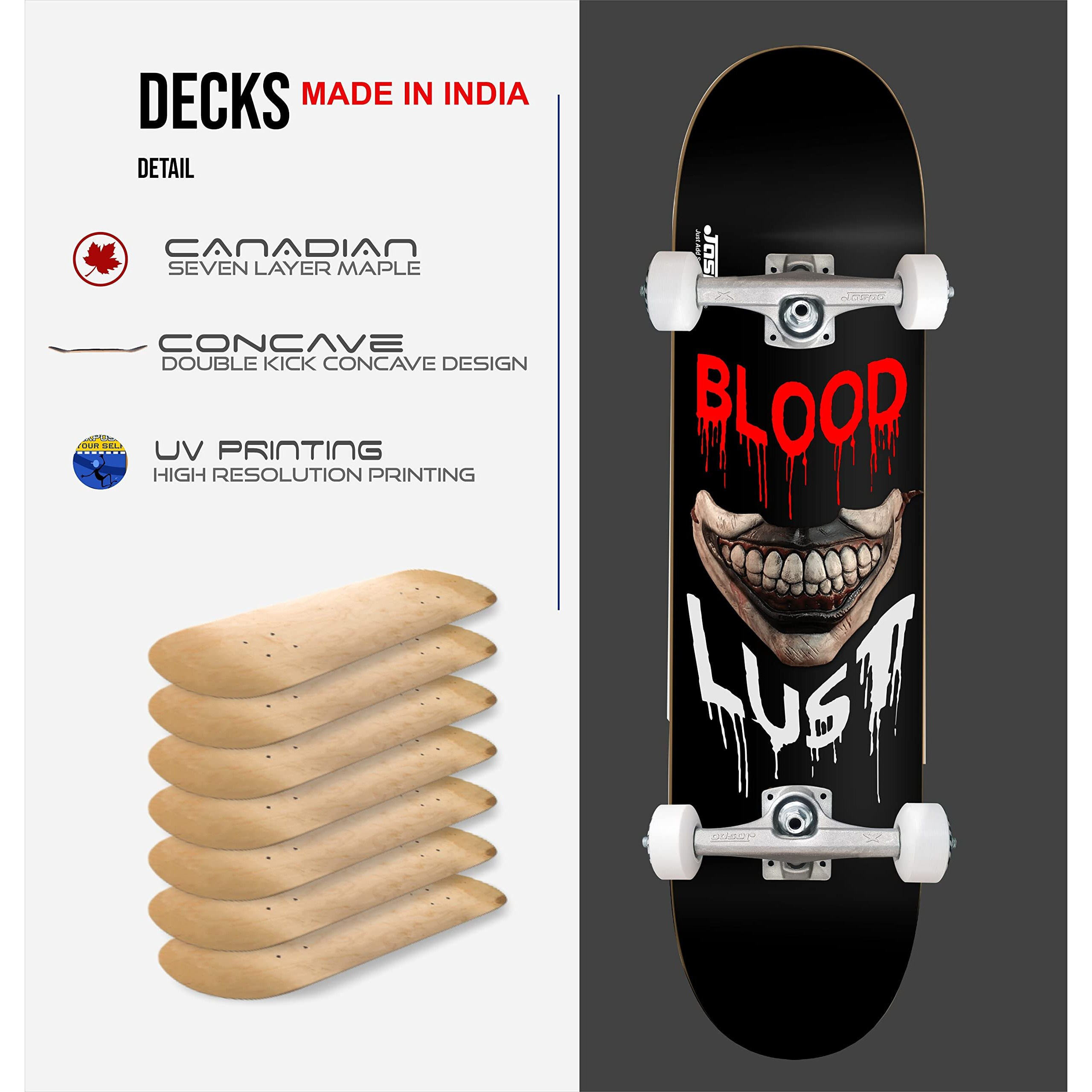 Jaspo Blood Lust 31  inches X 8  inches Complete-Maple Wood-7 Layers-Double Kick- Fully Assembled Skateboard with T-Tool for Kids, Youth, Boys and Girls