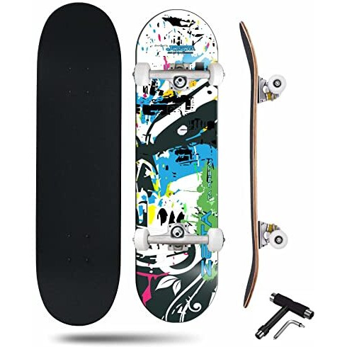 jaspo Zeta (31X 8) Inches Complete Fully Assembled 7 Layer Canadian Maple Skateboard For Kids/Boys/Girls/Youth/Adults  Made In India, Multicolor