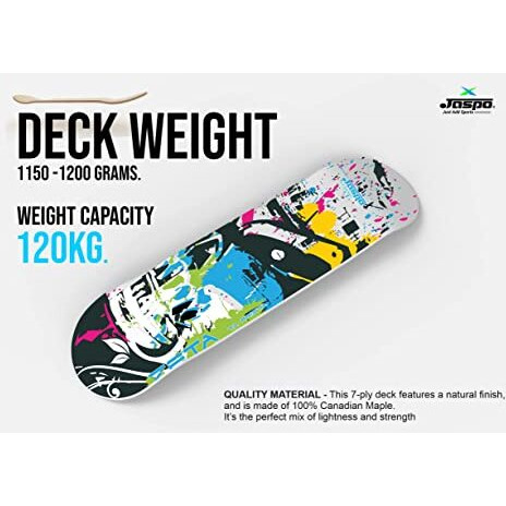 jaspo Zeta (31X 8) Inches Complete Fully Assembled 7 Layer Canadian Maple Skateboard For Kids/Boys/Girls/Youth/Adults  Made In India, Multicolor