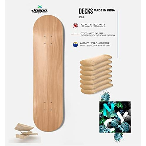 Jaspo NYC (31x8 inches) 7 Layers Canadian Maple Skateboard (Fully Assembled) Stylish UV Print, Ideal for Kids, Boys, Girls, Youth, and Adults - (Black Edition)