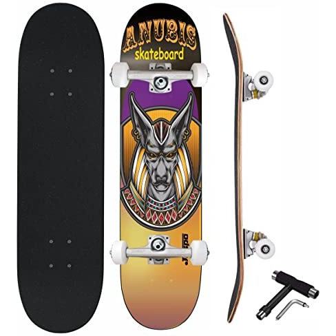 jaspo Try-Out Practice Indian Maple 31 X 8 Inches With Aluminium Truck Double Kick Concave Design For Beginners Suitable For Age Group Upto 13 Years-Made In India (Egyptian God), Multicolor
