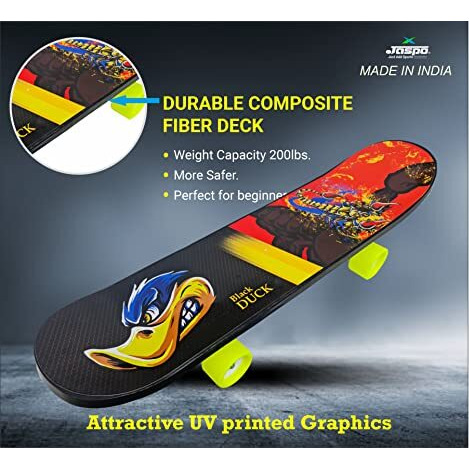 jaspo Fiber Composite Black Duck (26Inches X 6.5Inches) Complete Fibre Material Skateboard Suitable For All Age Group (Angry)