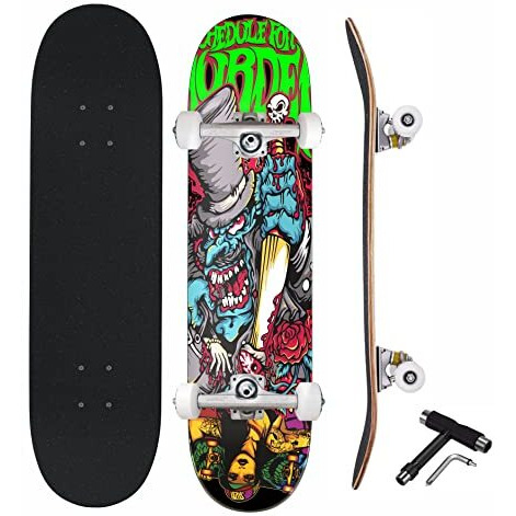 Jaspo Try-Out Practice Indian Maple 31 x 8 Inches with Aluminium Truck Double Kick Concave Design for Beginners Suitable for Age Group Upto 13 Years-Made in India (Killer Clown) multi