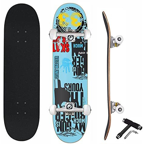 jaspo Try-Out Practice Indian Maple 31 X 8 Inches With Aluminium Truck Double Kick Concave Design For Beginners Suitable For Age Group Upto 13 Years-Made In India (Celestial World), Multicolor