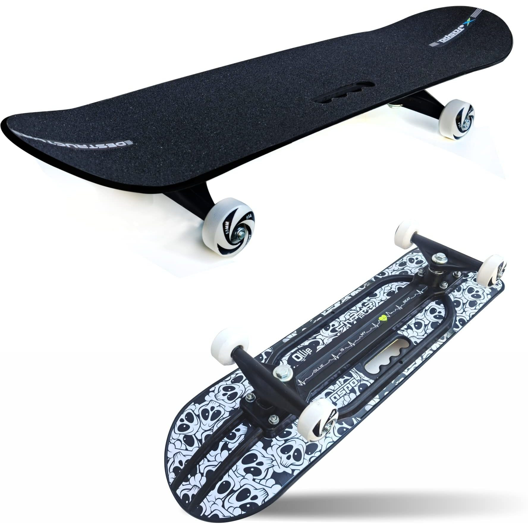 Jaspo Hurricane Ollie 31  x 8  Fiber Composite Skateboards Beginners & Learners of All Age Group with 80 Grit Grip Tape on Front Side & Attractive Sticker Graphics on Back Side, Multicolor