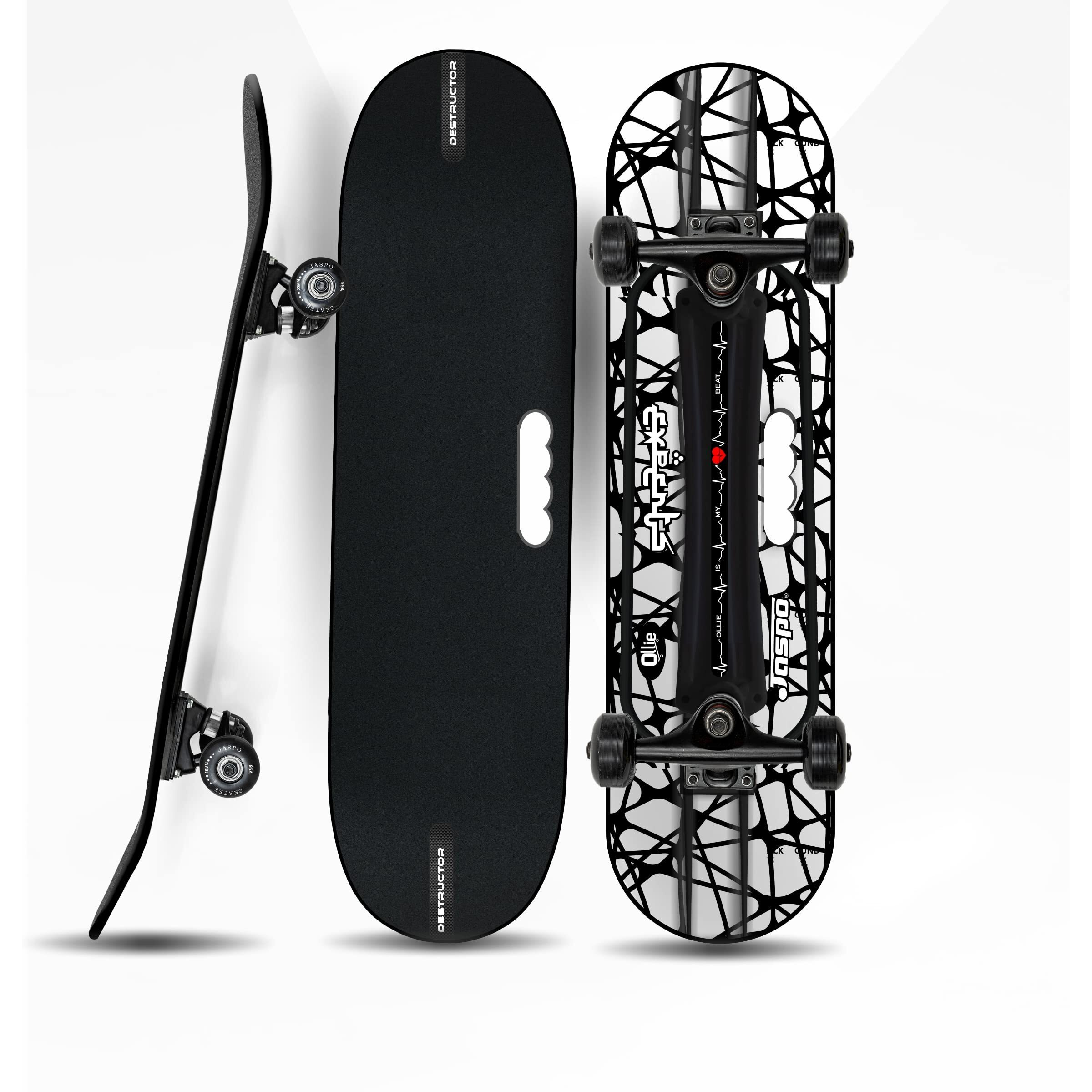 Jaspo Hurricane Ollie 31 x 8 Fibre Skateboard for Beginners & Learners of All Age Group with Grip Tape on Front Side & Attractive Sticker Graphics on Back Side