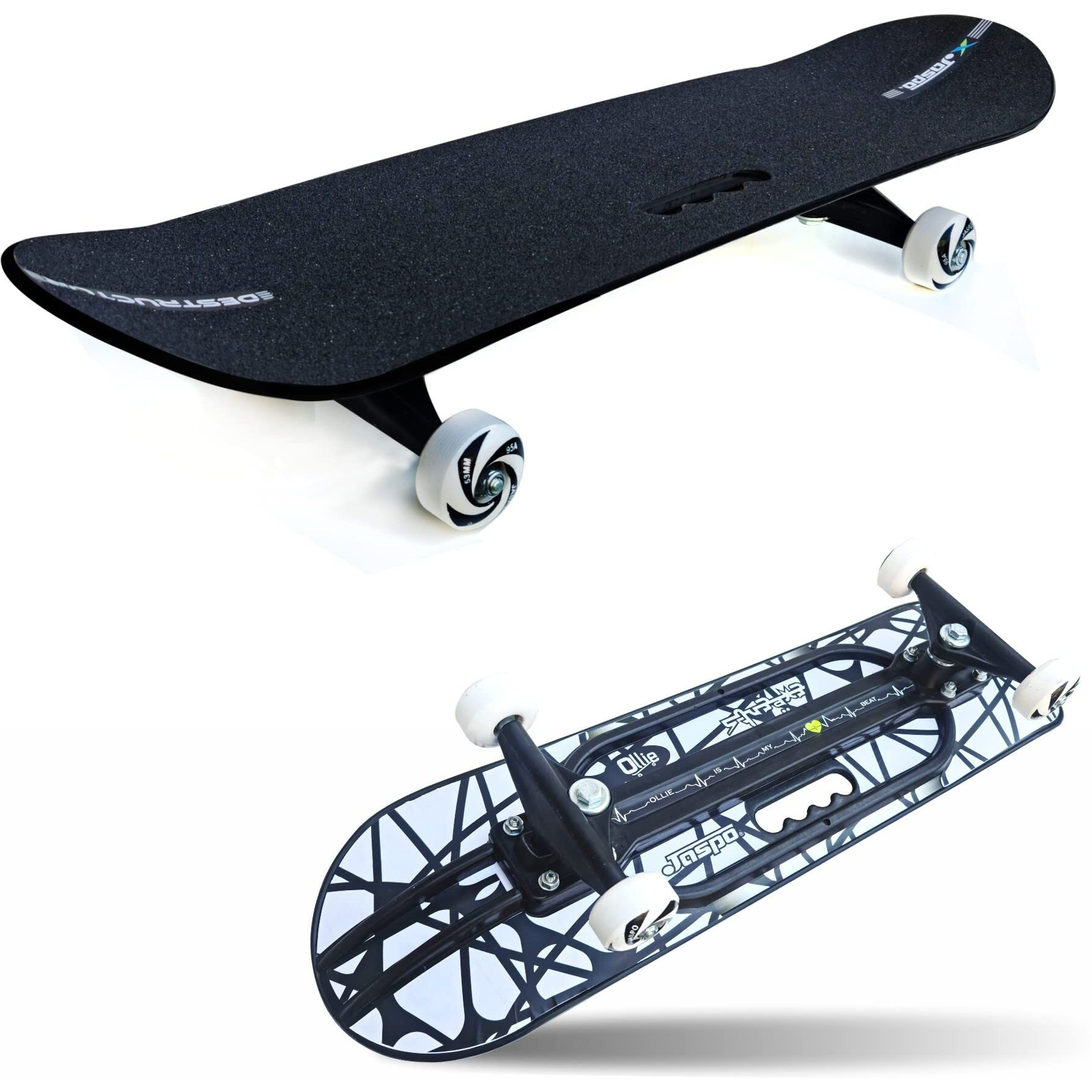 Jaspo Hurricane Ollie 31 x 8 Fibre Skateboard for Beginners & Learners of All Age Group with Grip Tape on Front Side & Attractive Sticker Graphics on Back Side