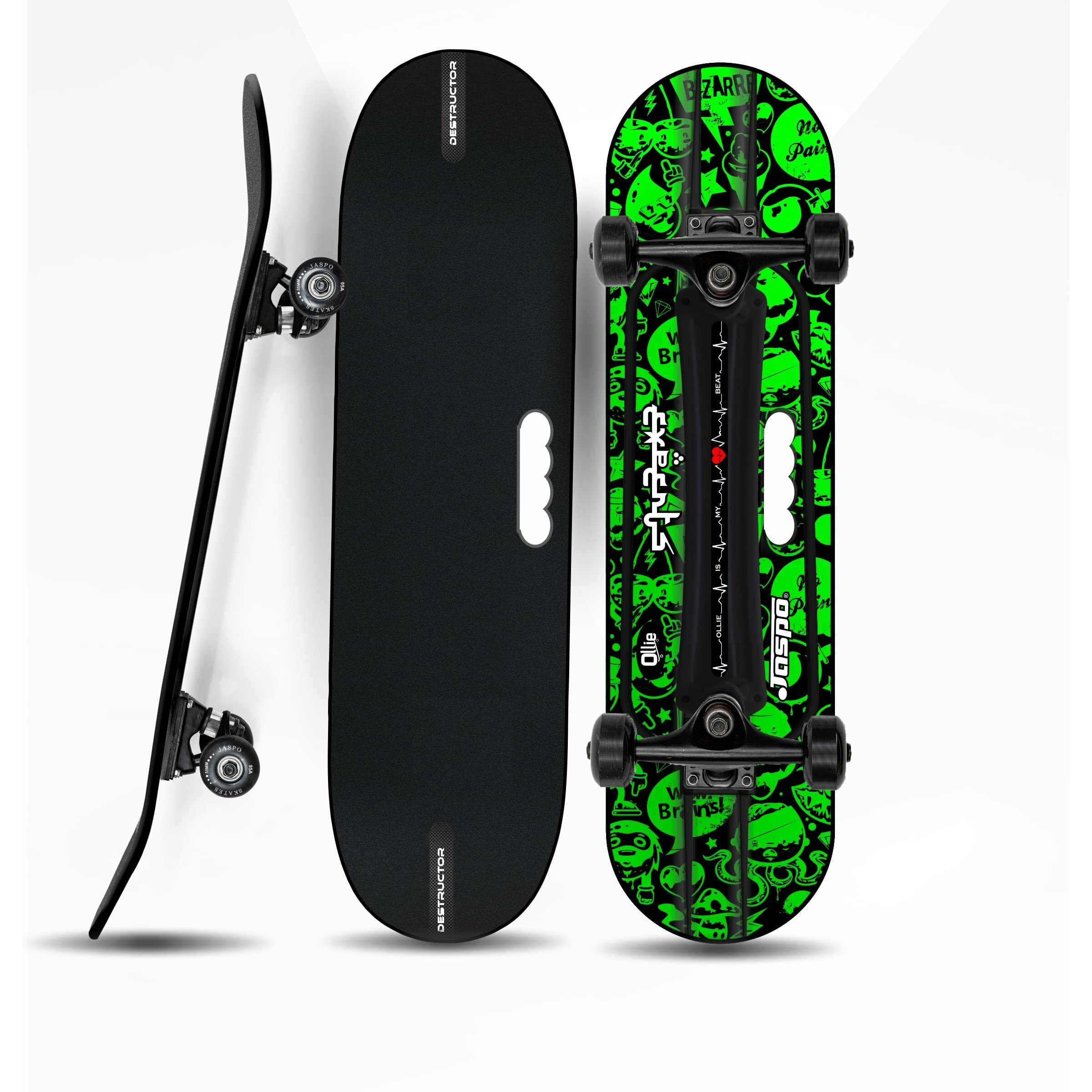 Jaspo Hurricane Ollie 31  x 8  Fiber Composite Skateboards Beginners & Learners of All Age Group with 80 Grit Grip Tape on Front Side & Attractive Sticker Graphics on Back Side, Multicolor