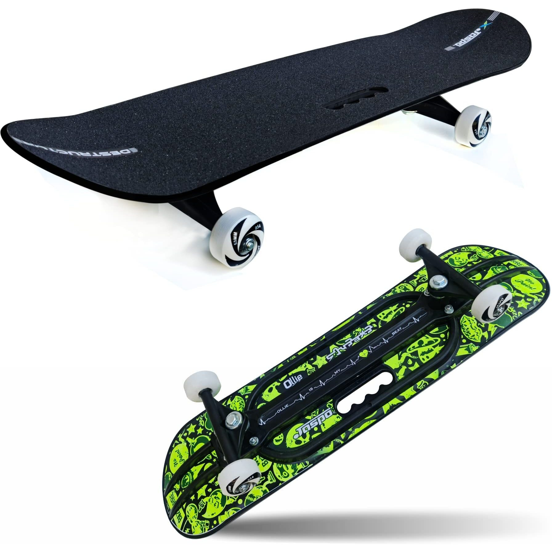 Jaspo Hurricane Ollie 31  x 8  Fiber Composite Skateboards Beginners & Learners of All Age Group with 80 Grit Grip Tape on Front Side & Attractive Sticker Graphics on Back Side, Multicolor