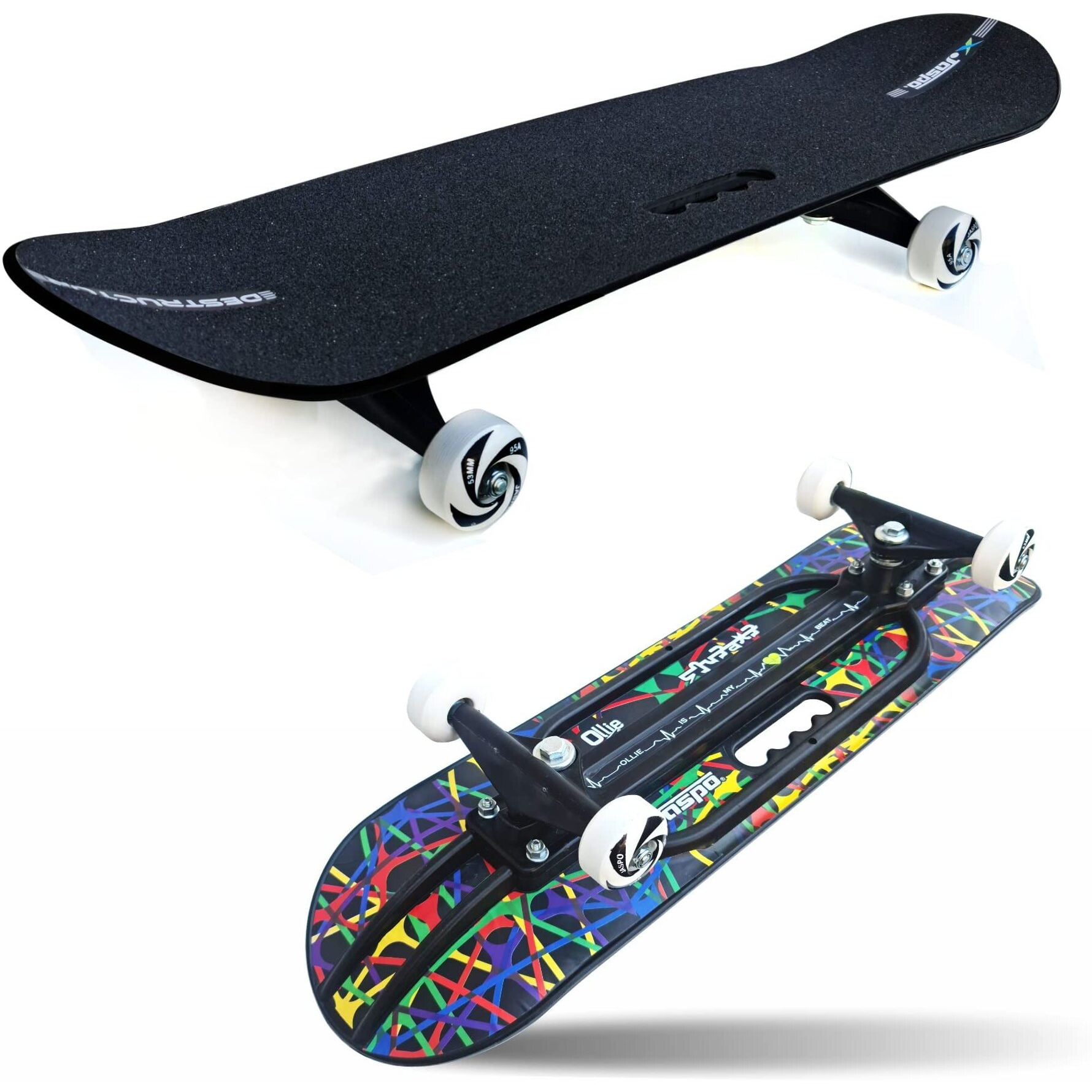 Jaspo Hurricane Ollie 31  x 8  Fiber Composite Skateboards Beginners & Learners of All Age Group with 80 Grit Grip Tape on Front Side & Attractive Sticker Graphics on Back Side, Multicolor