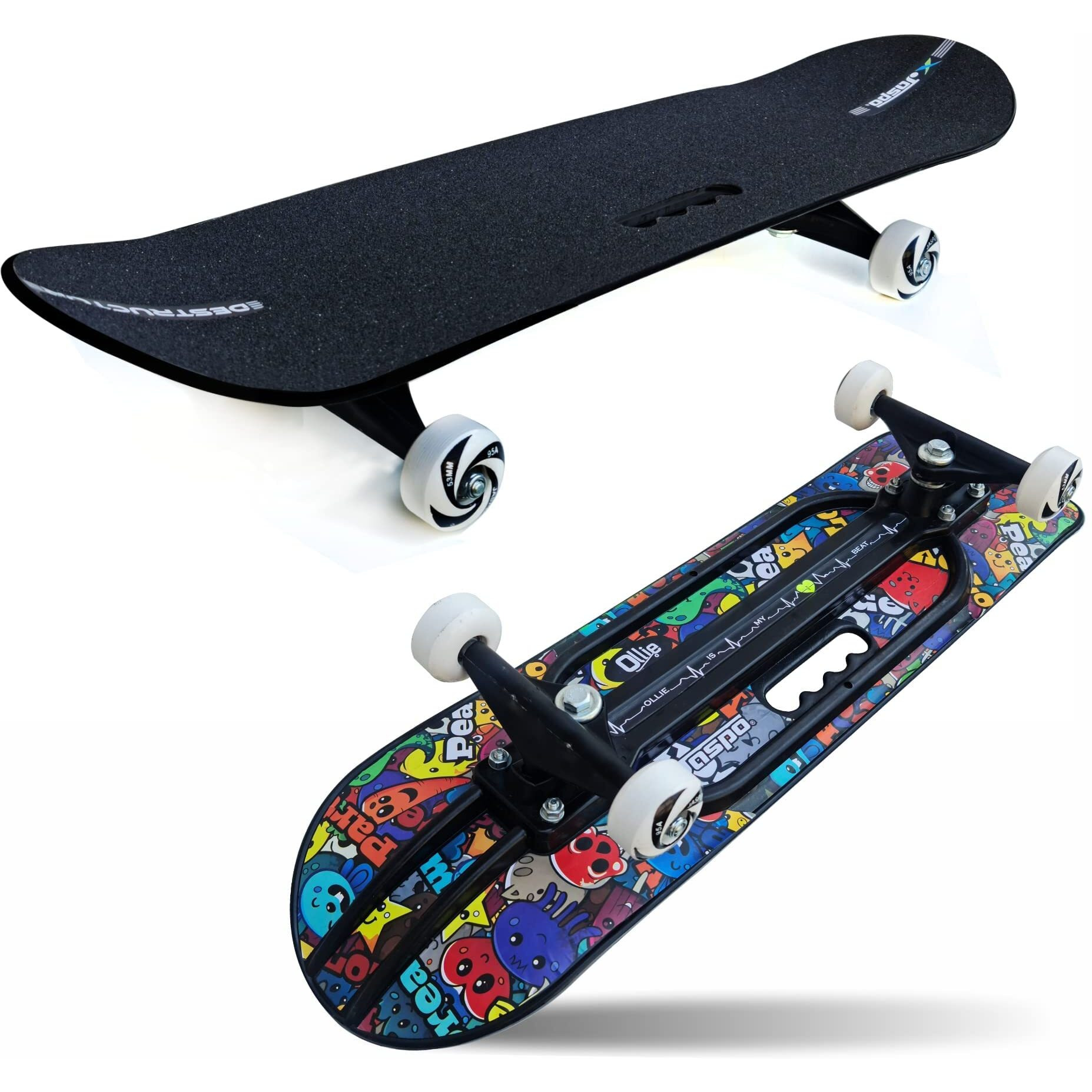 Jaspo Hurricane Ollie 31  x 8  Fiber Composite Skateboards Beginners & Learners of All Age Group with 80 Grit Grip Tape on Front Side & Attractive Sticker Graphics on Back Side, Multicolor