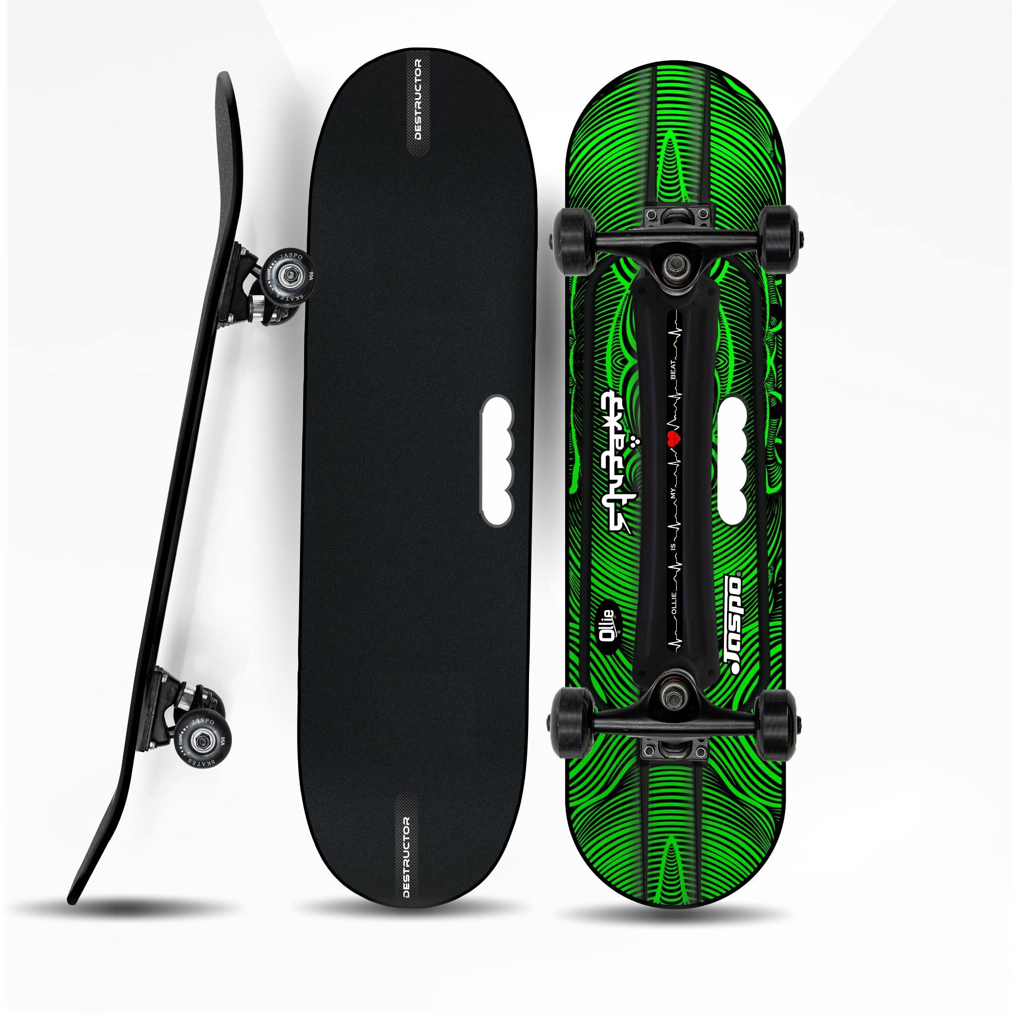 jaspo Fiber Composite Hurricane Ollie 31 X 8 Fibre Skateboard For Beginners & Learners Of All Age Group With 80 Grit Grip Tape On Front Side & Attractive Sticker Graphics On Back Side (Ultron), Black