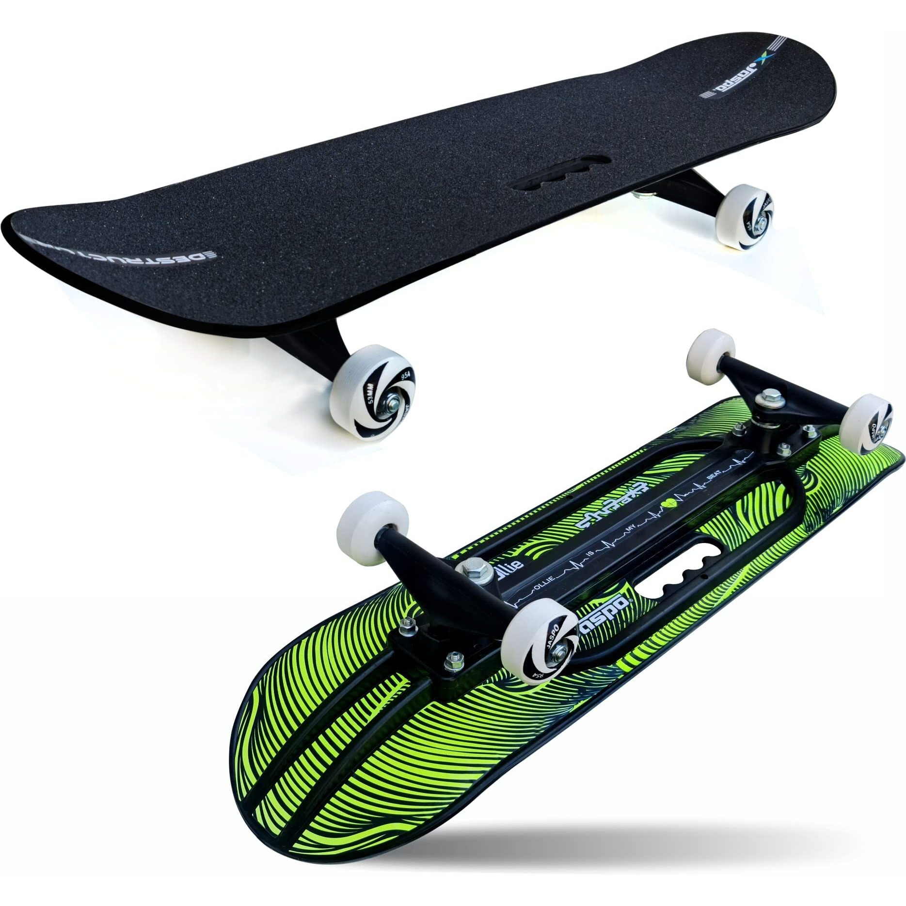 jaspo Fiber Composite Hurricane Ollie 31 X 8 Fibre Skateboard For Beginners & Learners Of All Age Group With 80 Grit Grip Tape On Front Side & Attractive Sticker Graphics On Back Side (Ultron), Black