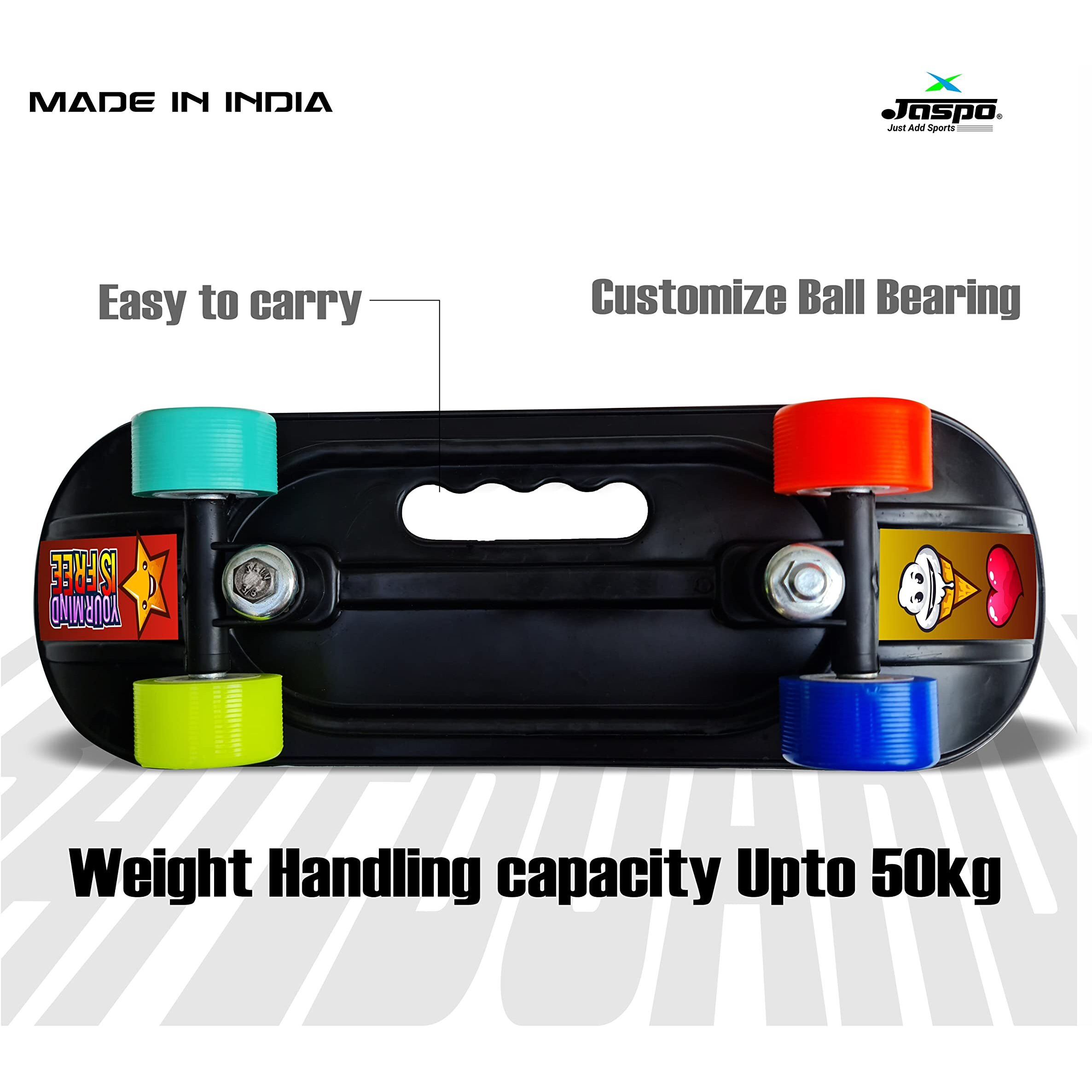 Jaspo Dragon Fire Junior Kids Fiber Skateboard Kit I Casterboard I Cruiser I (18 X 6 ) Junior Board Kit 18 Inches (For Upto 7 Years Age) - Black
