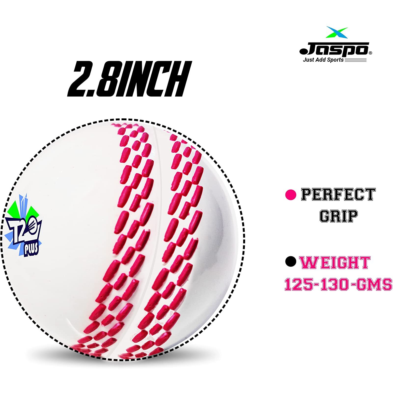 jaspo T-20 Plus Practice Cricket Ball/Wind Balls (125-130 GMS) for - Indoor & Outdoor Street & Beach Cricket (Pack of 2) (White)