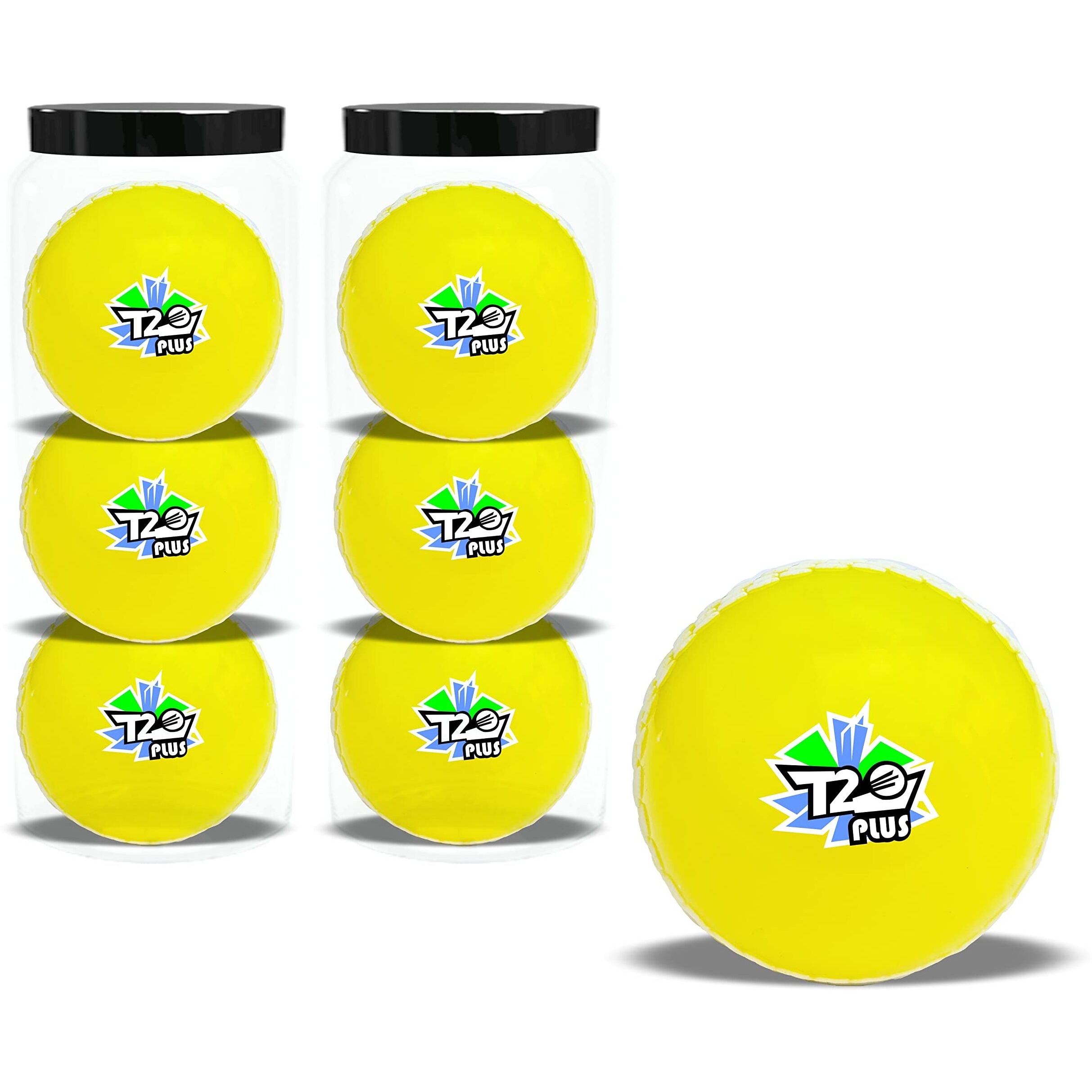 jaspo Synthetic Rubber T-20 Plus Practice Cricket Ball/Wind Balls (125-130 Gms) For - Indoor & Outdoor Street & Beach Cricket (Pack Of 6) (Yellow)