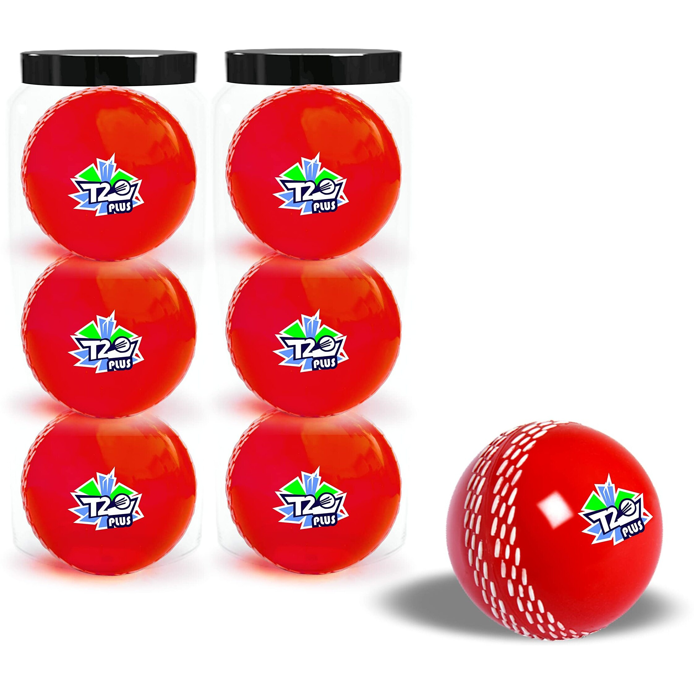 jaspo Synthetic Rubber T-20 Plus Practice Cricket Ball/Wind Balls (125-130 Gms) For - Indoor & Outdoor Street & Beach Cricket (Pack Of 6) (Red)
