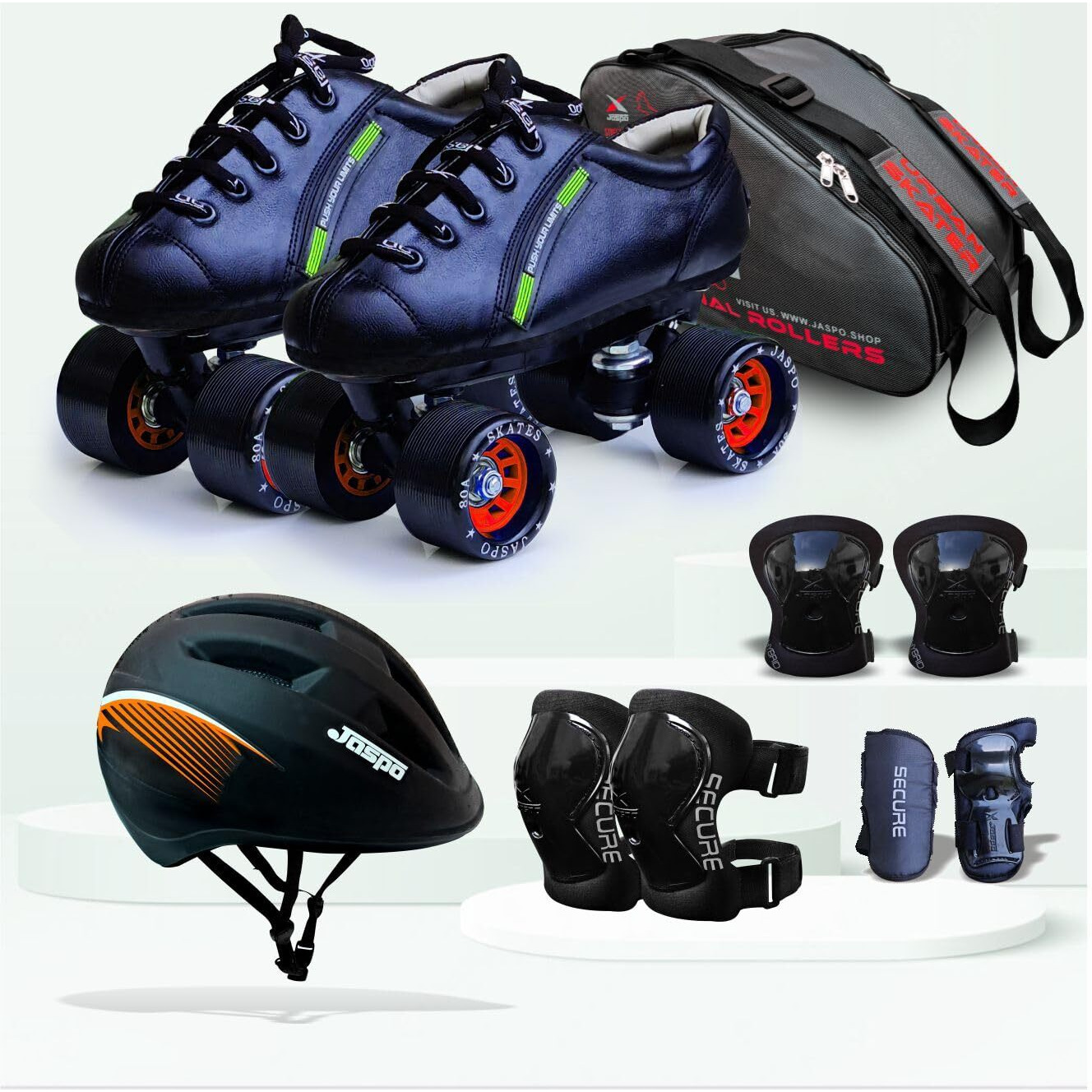 Jaspo Drift Pro Shoe Skate Combo(Shoe Skates+ Helmet+Knee+Elbow+Wrist+Bag) (SIZE-11 UK Junior (Age 4-5 yrs), Drift PRO)