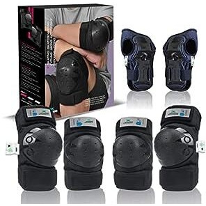 jaspo Plastron Saver 3 Professional Protective Set (Knee/Elbow/Wrist Guard) Multi Purpose Safety Kit for Skateboarding, Roller Skating, Inline Skating, Cycling and Other Sports (Small, Black)