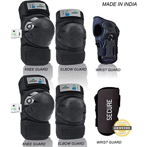 jaspo Plastron Saver 3 Professional Protective Set (Knee/Elbow/Wrist Guard) Multi Purpose Safety Kit for Skateboarding, Roller Skating, Inline Skating, Cycling and Other Sports (Small, Black)