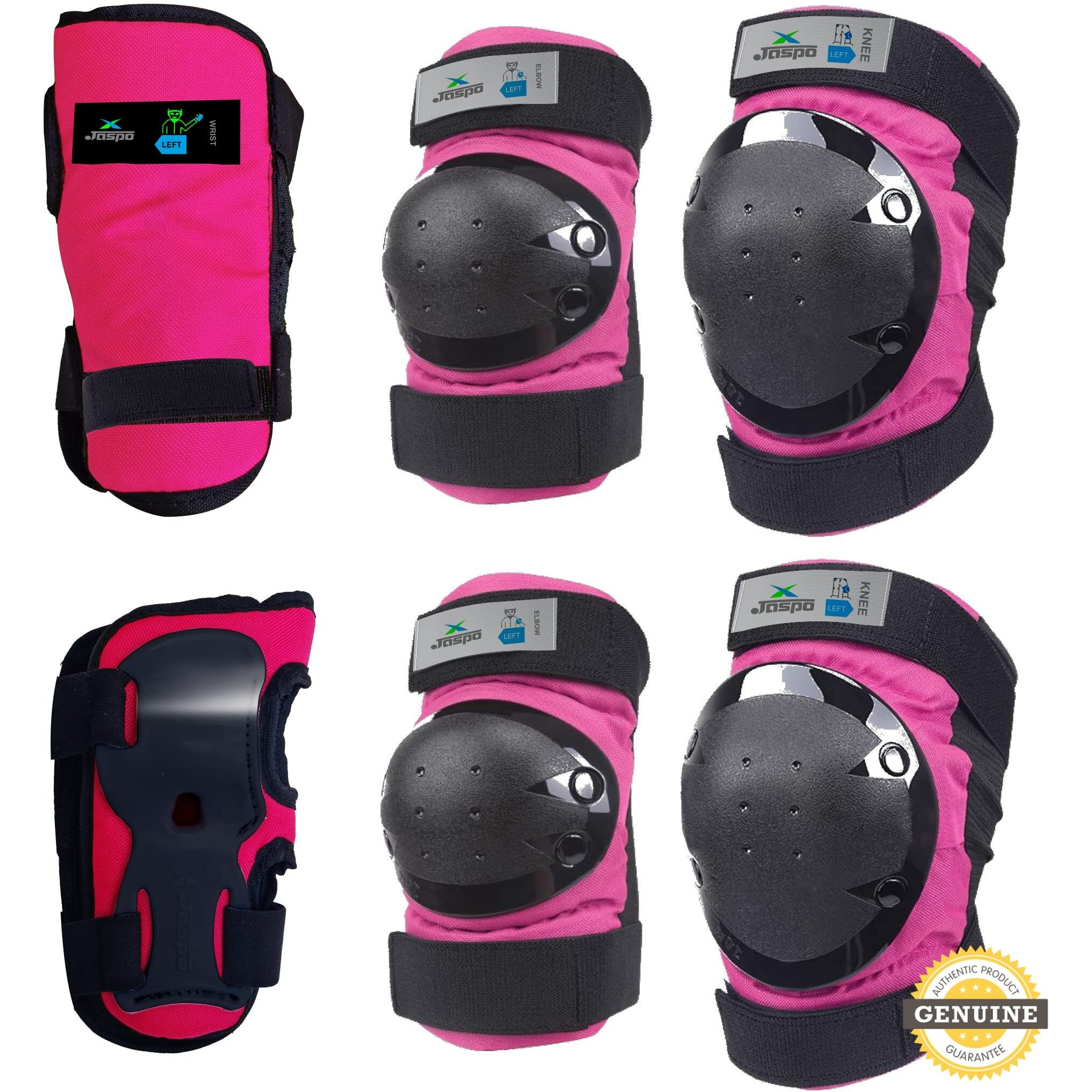 jaspo Plastron Saver 3 Professional Protective Set (Knee/Elbow/Wrist Guard) Multi Purpose Safety Kit for Skateboarding, Roller Skating, Inline Skating, Cycling and Other Sports (Medium, Pink)