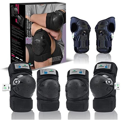 jaspo Plastron Saver 3 Professional Protective Set (Knee/Elbow/Wrist Guard) Multi Purpose Safety Kit for Skateboarding, Roller Skating, Inline Skating, Cycling and Other Sports (Medium, Black)