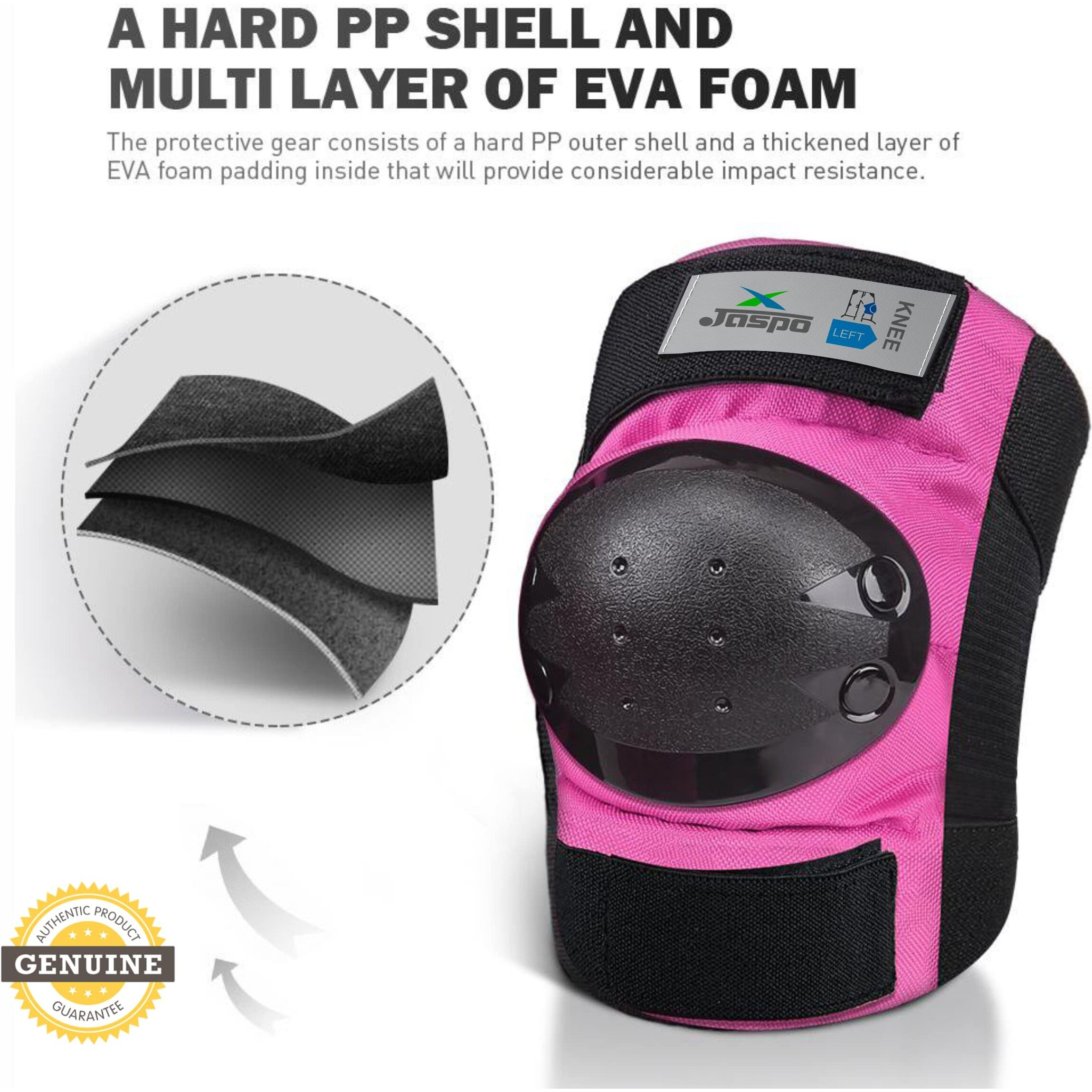jaspo Plastron Saver 3 Professional Protective Set (Knee/Elbow/Wrist Guard) Multi Purpose Safety Kit for Skateboarding, Roller Skating, Inline Skating, Cycling and Other Sports (Large, Pink)