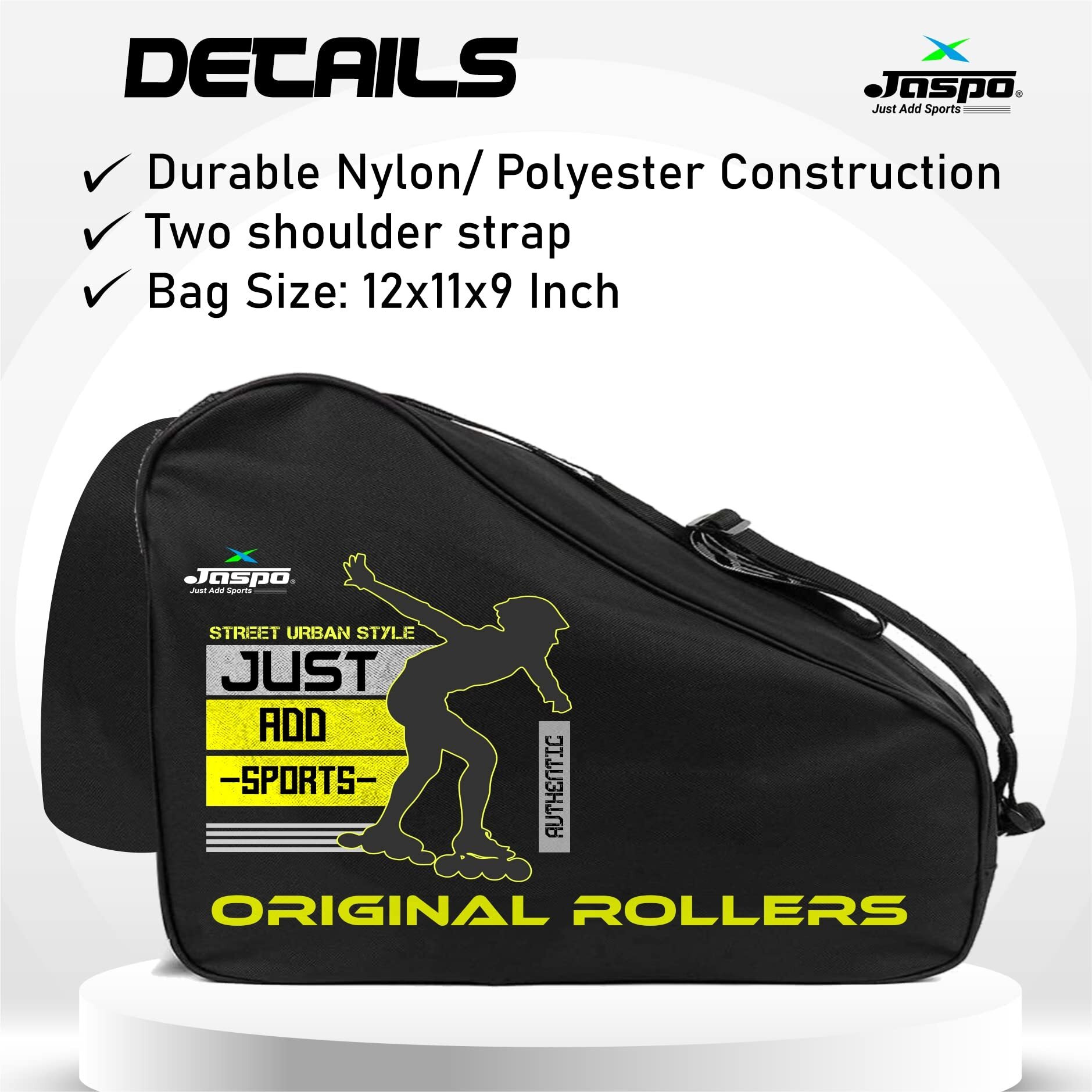 Jaspo Roller Skates,Inline Skates,Quad Skating Bag (12X11X9) Inch (Grey Yellow) - Unisex