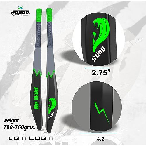 Jaspo Be Wild Heavy Duty Plastic Cricket Bat Full Plastic bat Hard Plastic Bat Cricket bat Full Size for All Age Groups  Kids Boys Girls Adults(Black Green)