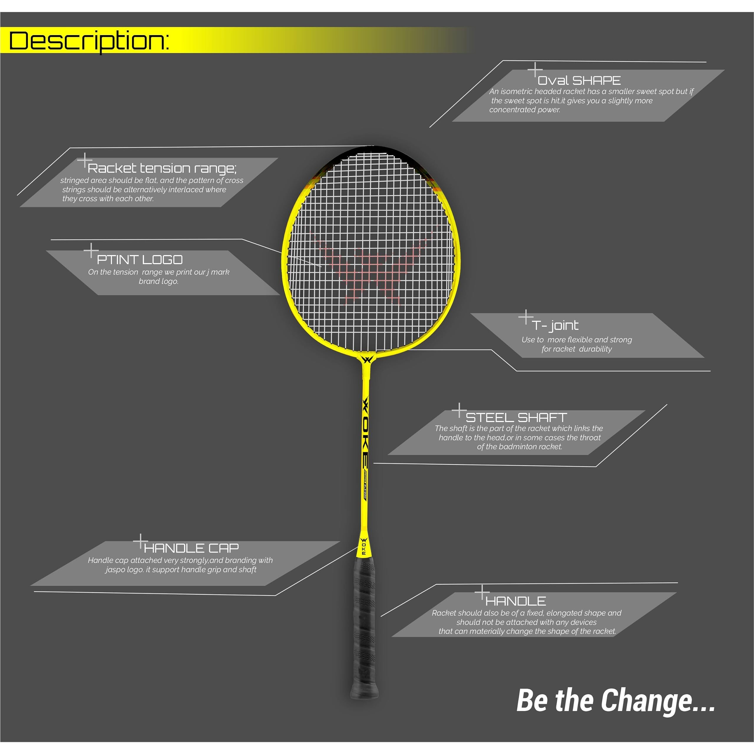Woke XLS900 Badminton Racket Set Oval Aluminum Head Shape, high Tempered Steel Shape with Free 3 Birdie Feather Shuttlecocks,with String Tension, Suitable for All Ages Youth and Adults (Yellow)