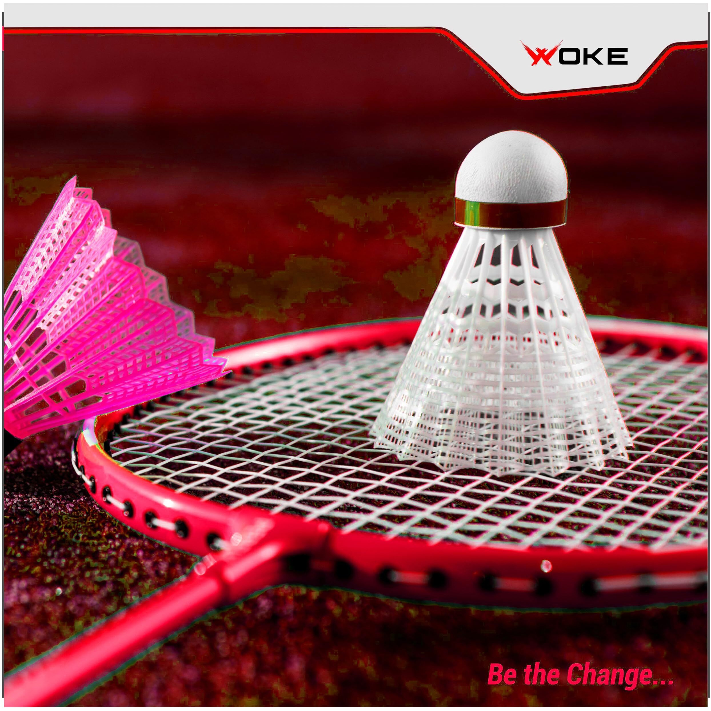 Woke XLS900 Badminton Racket Set Oval Aluminum Head Shape, high Tempered Steel Shape with Free 3 Birdie Feather Shuttlecocks,with String Tension, Suitable for All Ages Youth and Adults (RED)