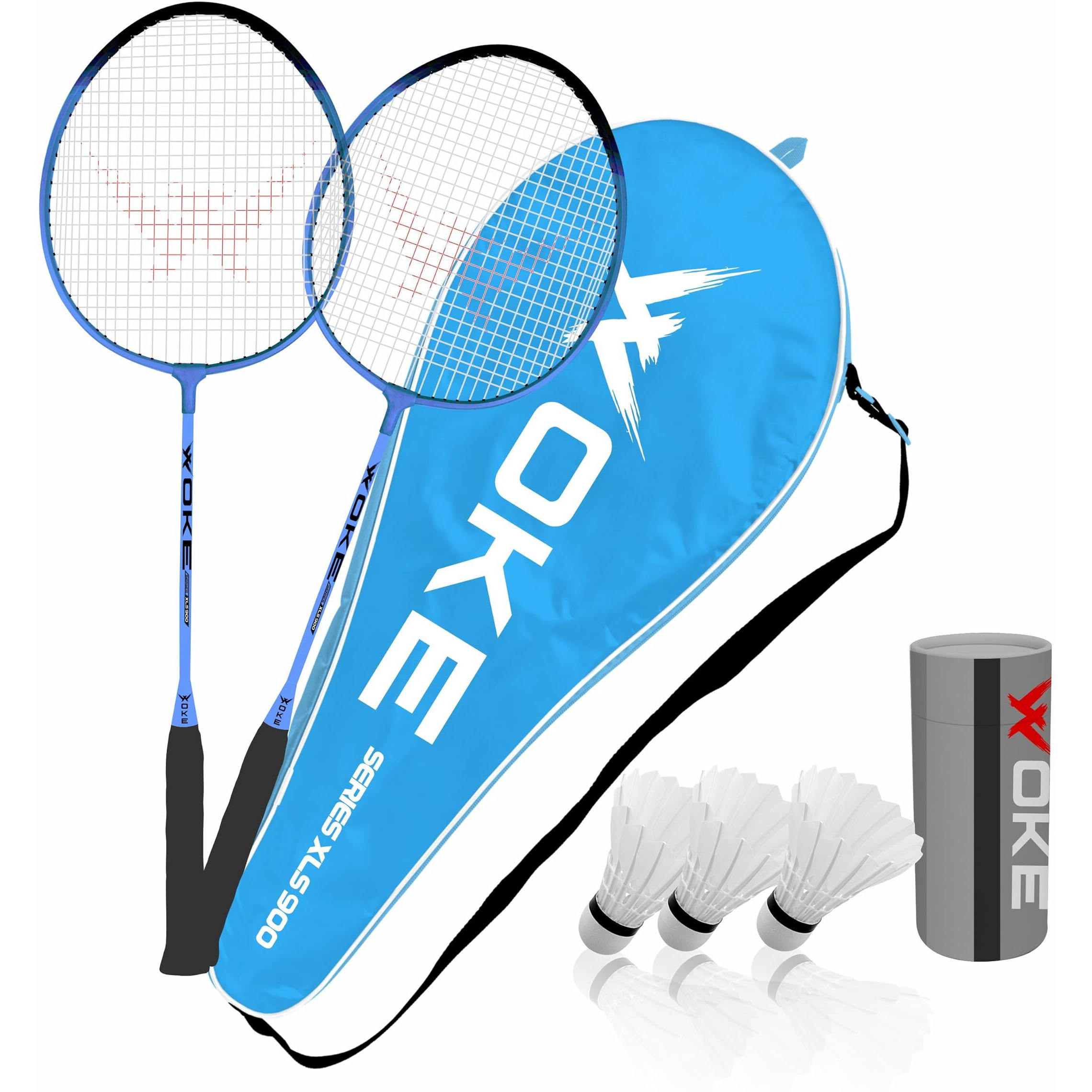 Woke XLS900 Badminton Racket Set Oval Aluminum Head Shape, high Tempered Steel Shape with Free 3 Birdie Feather Shuttlecocks,with String Tension, Suitable for All Ages Youth and Adults