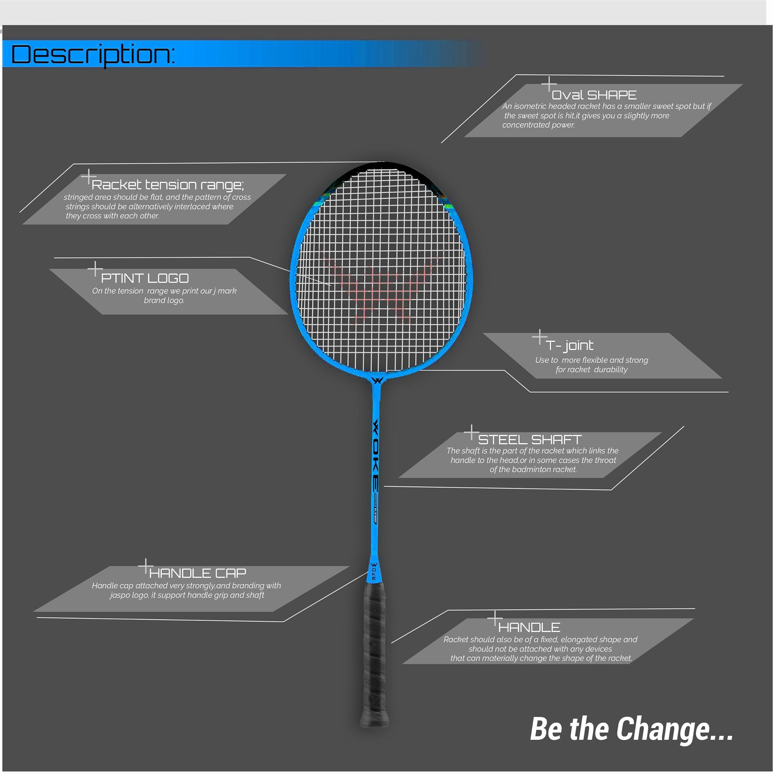 Woke XLS900 Badminton Racket Set Oval Aluminum Head Shape, high Tempered Steel Shape with Free 3 Birdie Feather Shuttlecocks,with String Tension, Suitable for All Ages Youth and Adults